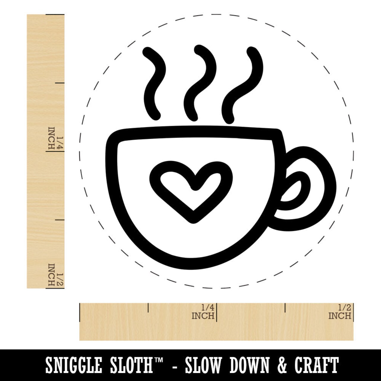 Steaming Hot Coffee Mug Cup with Heart Rubber Stamp for Stamping Crafting Planners